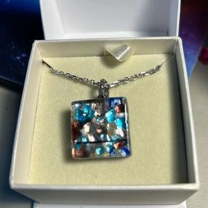 Square Glass Pendant Necklace